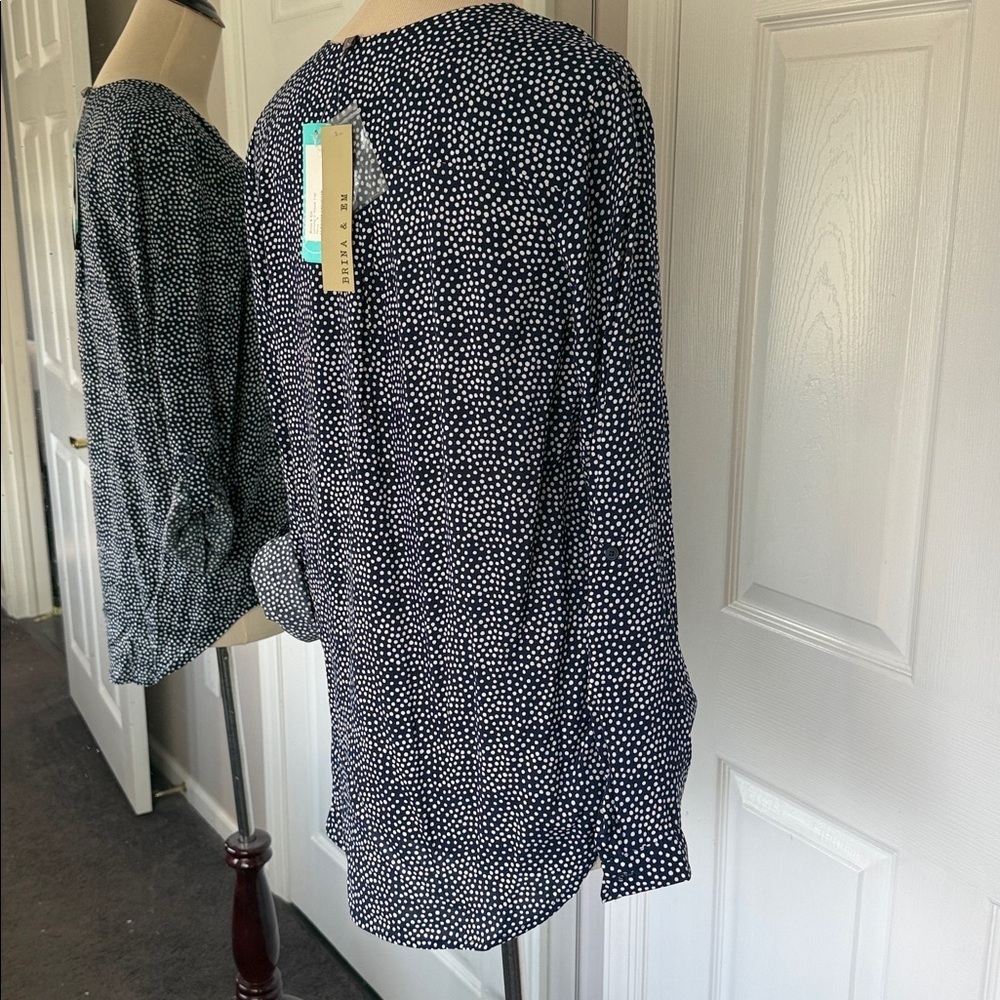 Brina & Em Lemmy Top V-neck Navy Patterned Blouse - Picture 5 of 12